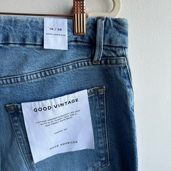 Good American Straight Jeans Women Size 14 Blue Distressed Cropped High Rise NWT - Picture 3 of 9